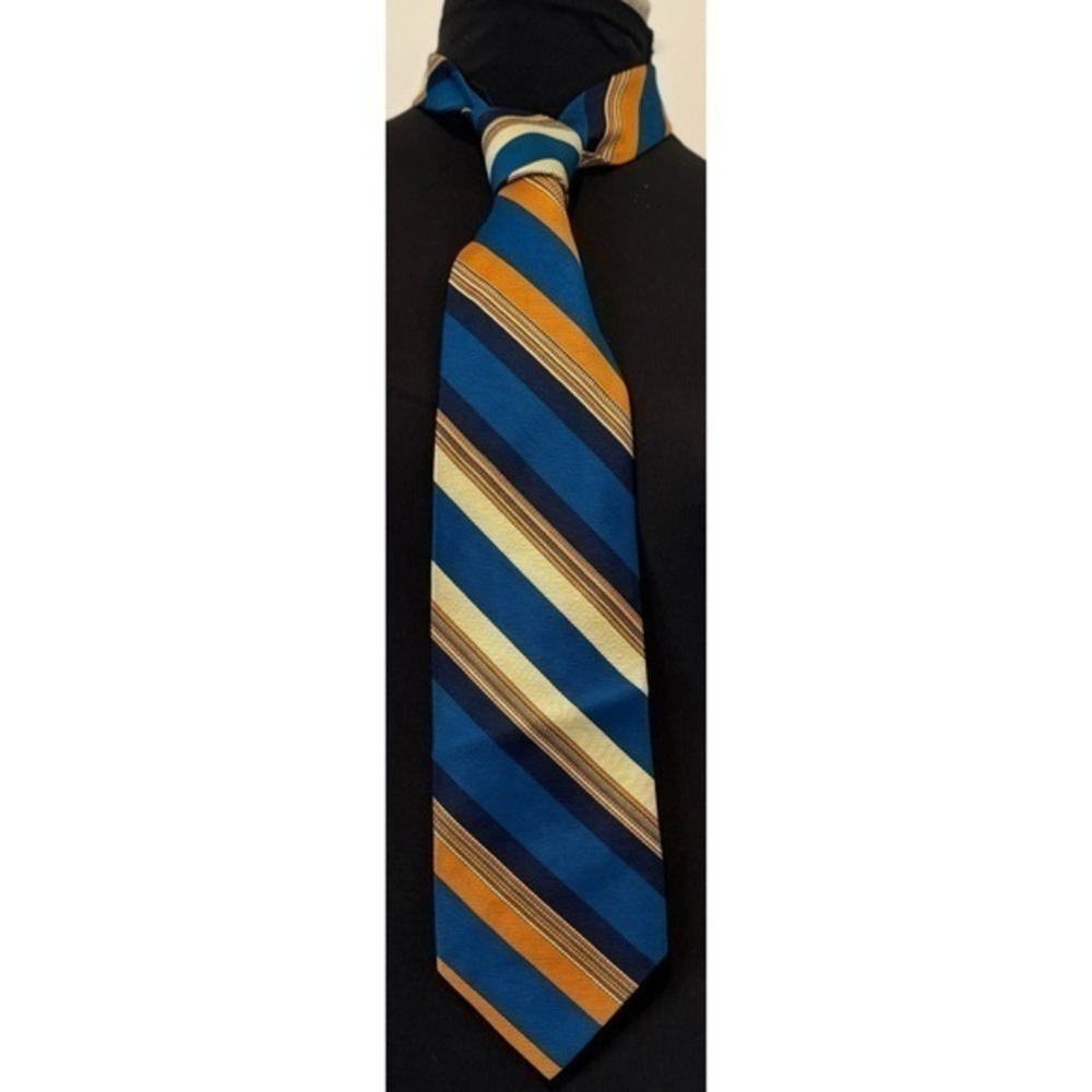 70s Vintage Multicolor Striped Print Silk Tie